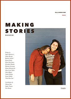 Magazine cover with two people posing together, one wearing a turtleneck sweater and the other a Faire Isle vest and cabled scarf.